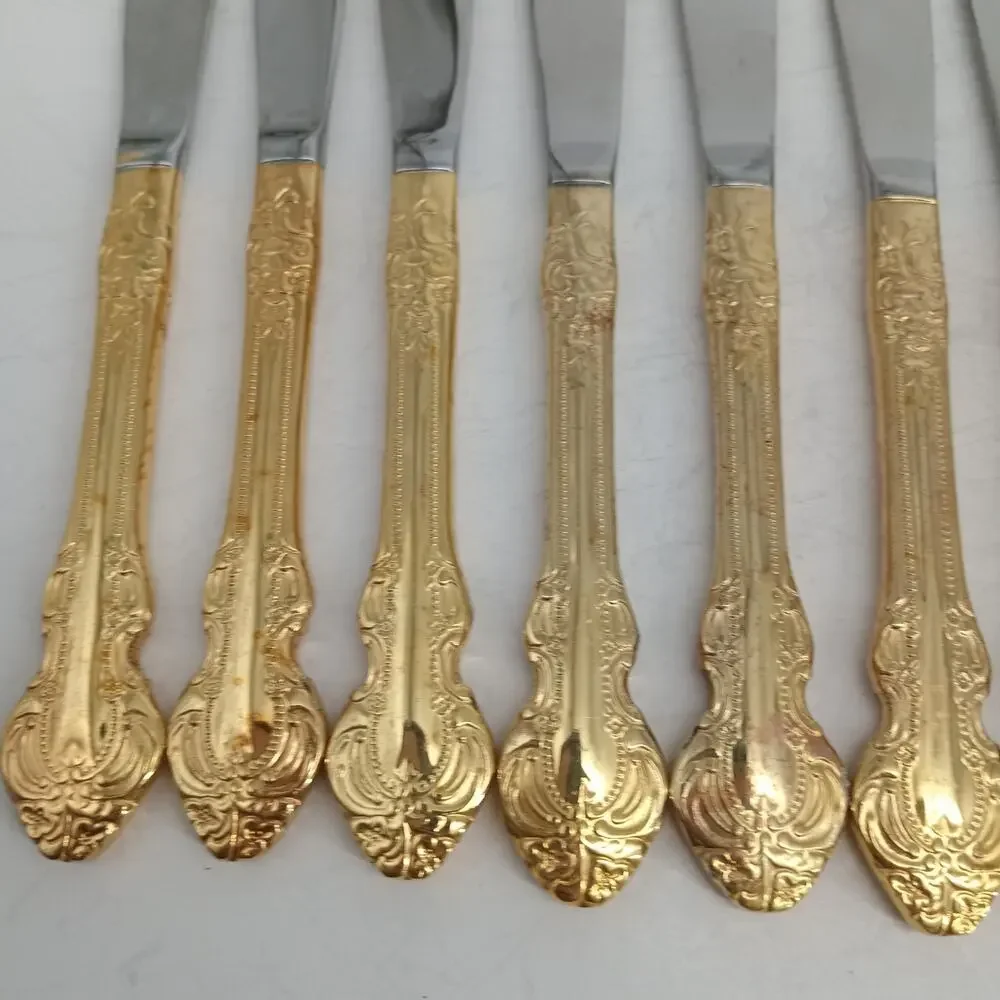 9X BK Cambridge Gold Royal Fashion Butter Dinner Knives Flatware